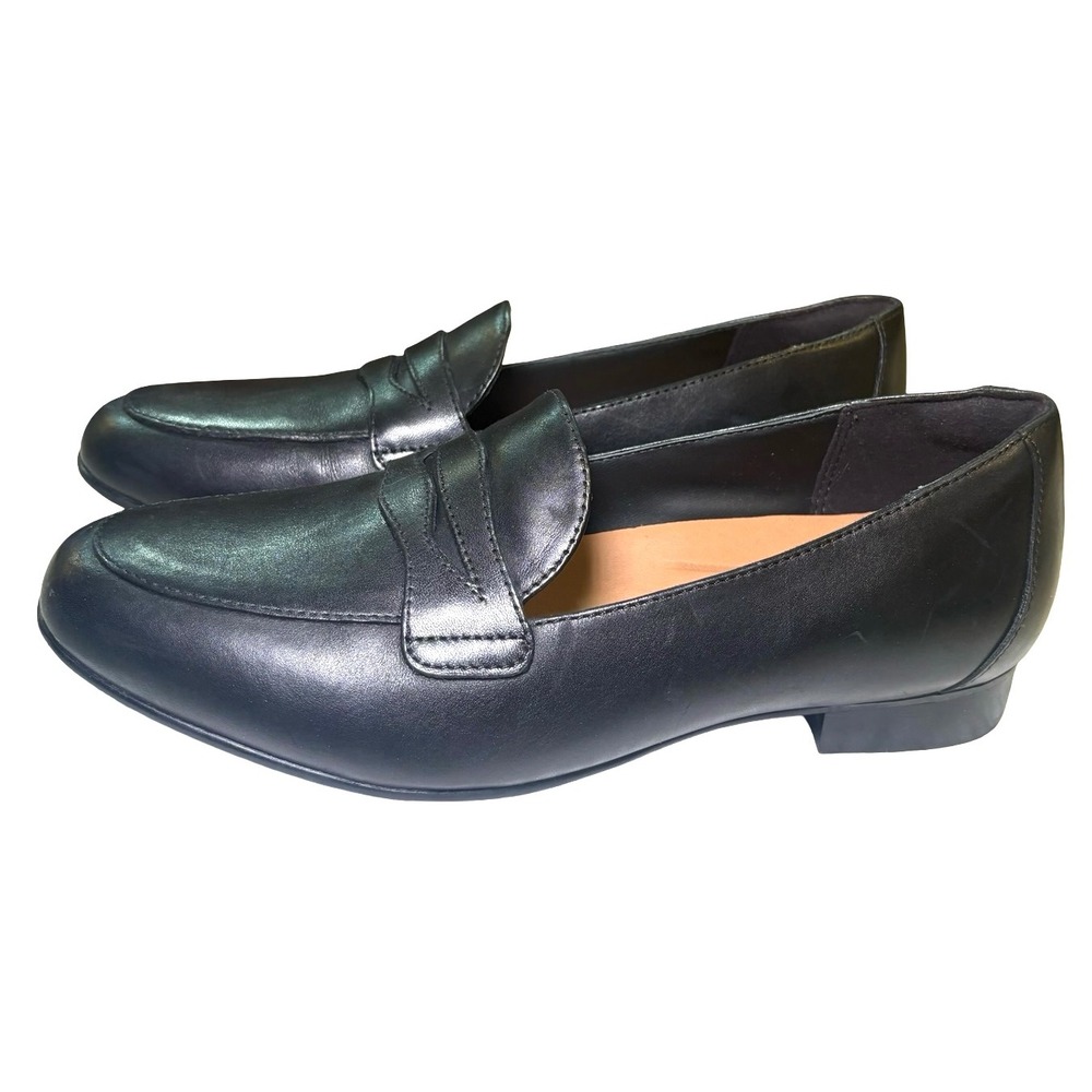 Clarks Unstructured Womens Black Leather Penny Loafers Slip On Shoes S 7.5